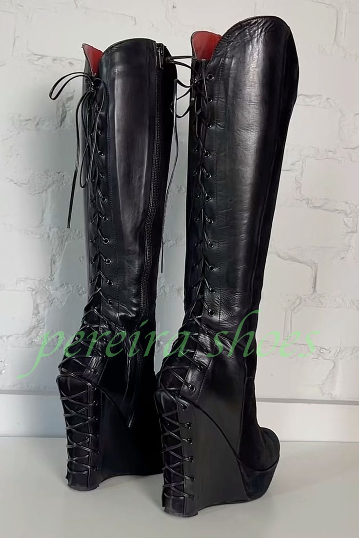 Vintage Zipper - Dame Zwart Platform Sleehak Knielaarzen Vintage