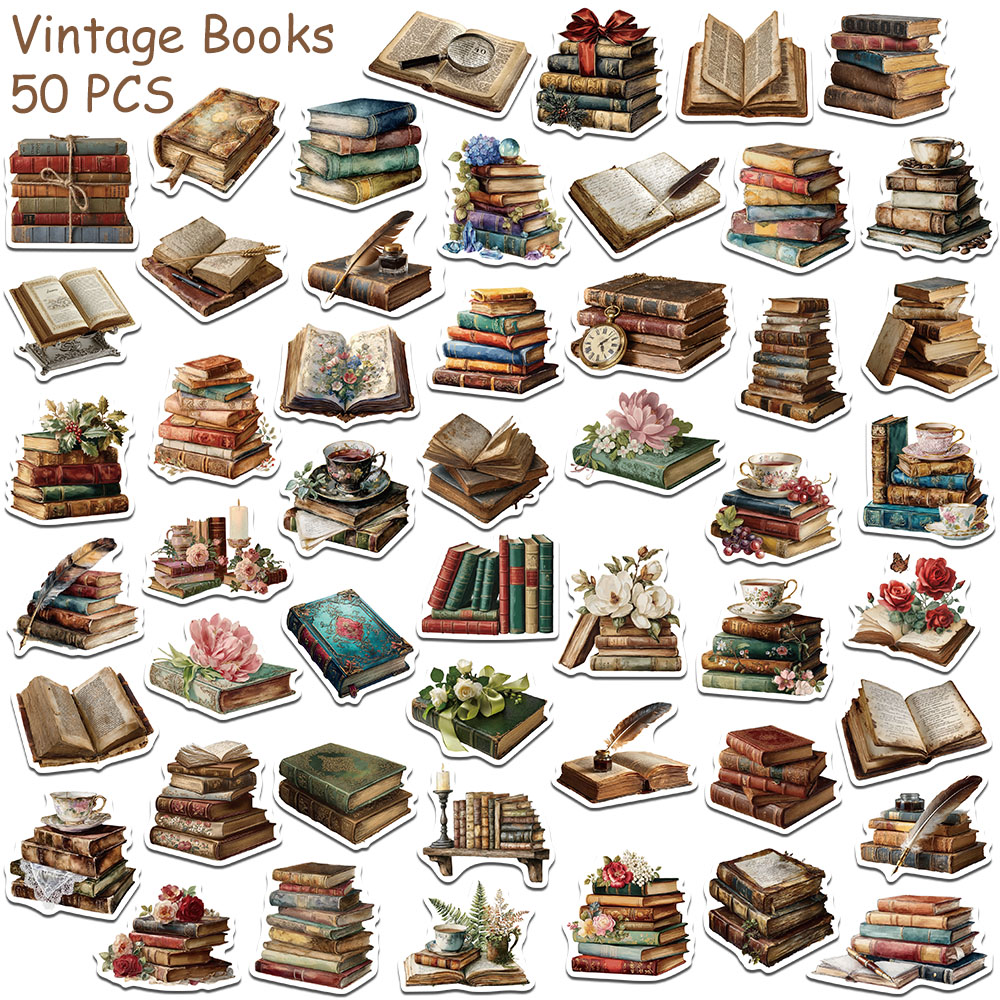 50 stuks vintage boekensticker - Vintage Collectible Books recensie en prijs